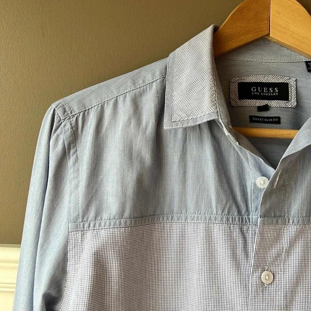 GUESS Blue Color Block Button Down Collared Shirt Size Small - Picture 4 of 10